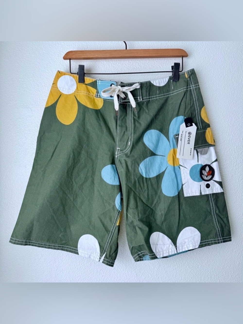RARE EVER Brand Green Floral Board Shorts | Sample Piece | Made in USA | Size 30